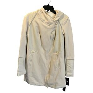 Blanc Noir Update Traveller Coat Sz L Ivory Chalk NWT Faux Leather Cotton